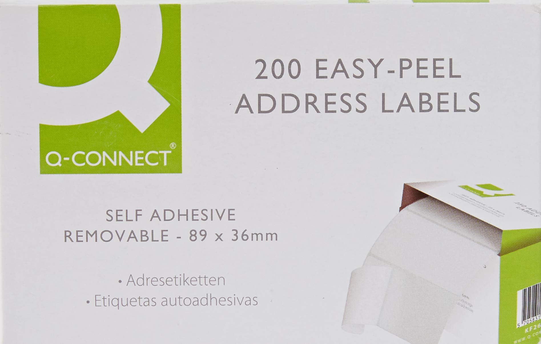 Q-Connect Address Label Roll Repositionable Self Adhesive 89 mm x 36 mm White , KF26092, 200 Count ( Pack of 1)