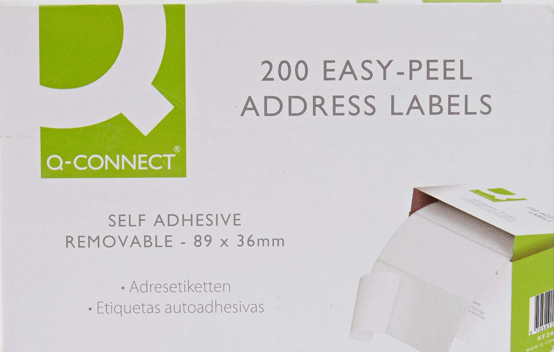 Q-Connect Address Label Roll Repositionable Self Adhesive 89 mm x 36 mm White , KF26092, 200 Count ( Pack of 1)