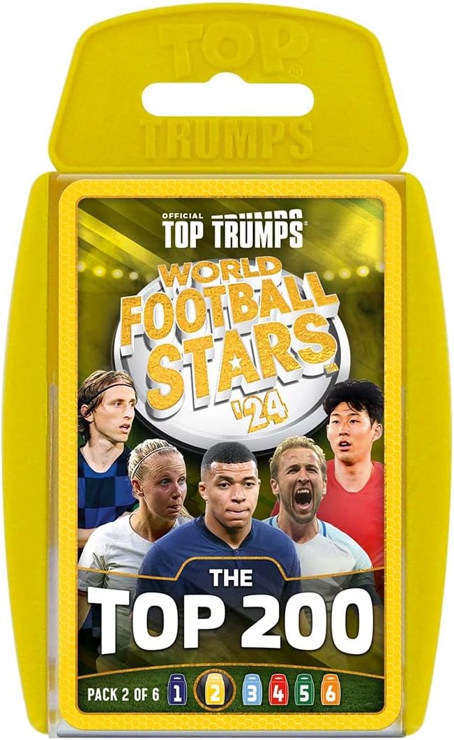 Top Trumps World Football Stars Top 200 Card Game Pack 2, Play with Kylian Mbappe, Beth Mead, Luka Modric and Pernille Harder, educational gift for ages 6 plus