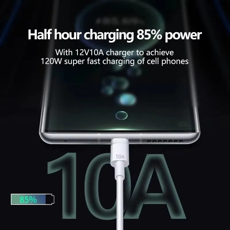 1/2/3Pcs 10A Cable 120W Super Fast Charging USB to Type C Cable For Android Highspeed Data Transfer For Xiaomi Redmi 2M Cable