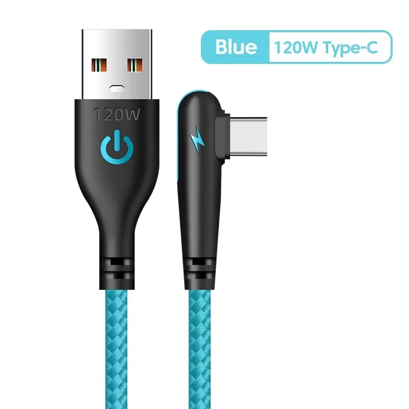 NNBILI 120W USB To Type-C Cable 90 Degree Elbow Mobile Phone Fast Charging For Huawei Mate 60 Xiaomi Samsung Charger Data Wire