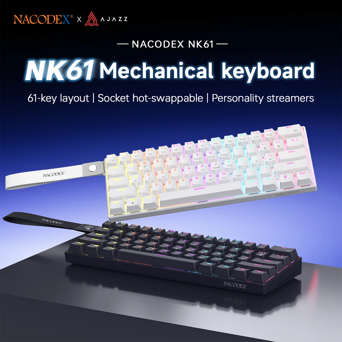 AJAZZ NK61 60% Layout Wired Mechanical Gaming Keyboard (Red Switches / 61 Keys) – Supports Plug-and-Play and DIY suitable for both gaming and office use