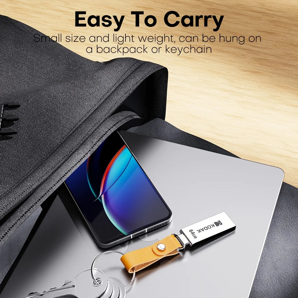Kodak metal USB flash drive, 32GB/64GB/128GB USB 2.0, portable car music USB storage drive, suitable for business and office use