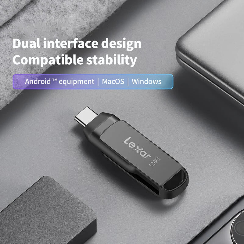 Lexar D400 USB Flash Drive USB 3.1 Type C/A Memory Stick Dual Slot USB Flash Drive 32GB 64GB 128GB 256G For Mobile Phone Compute