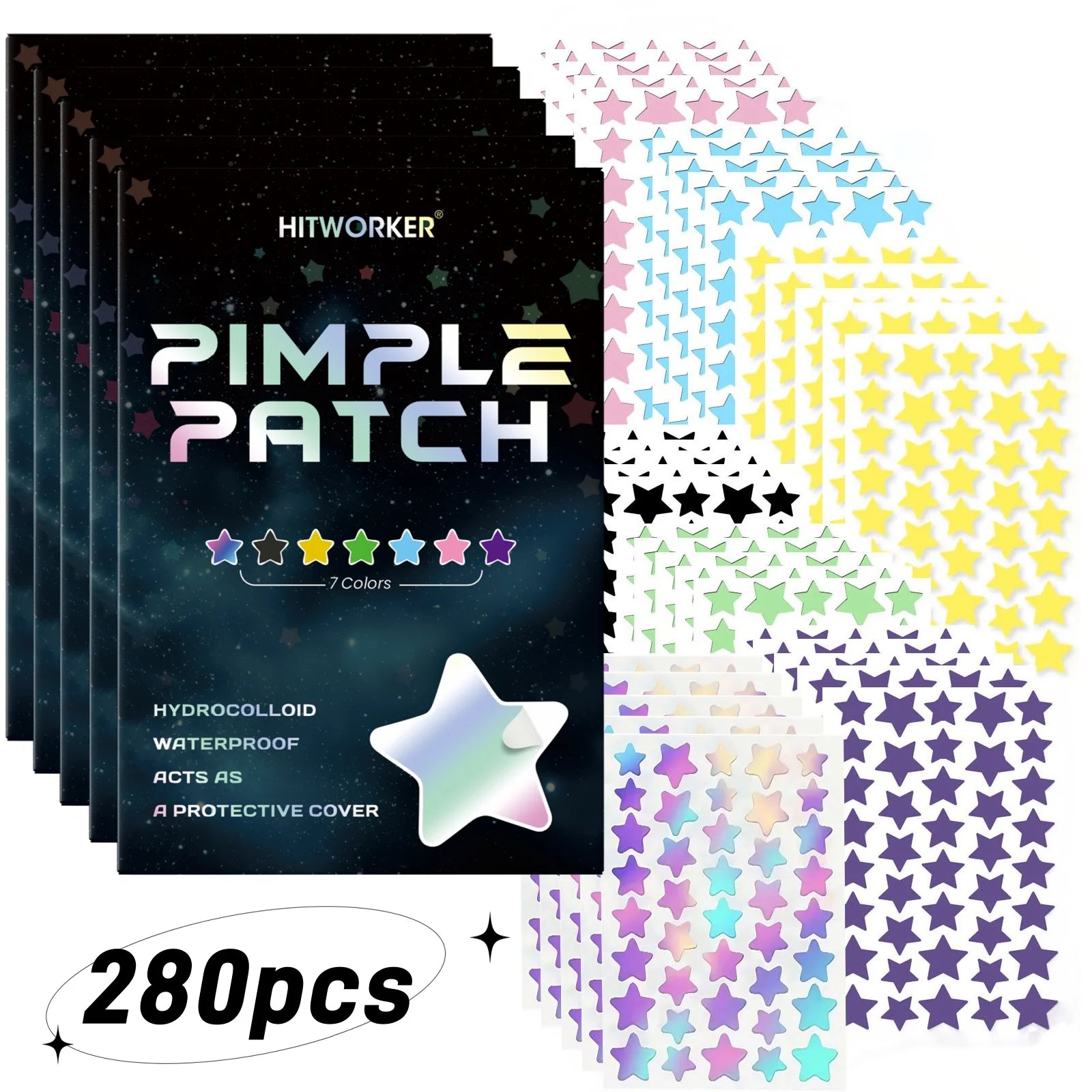 1680 Pimple Patch - Gentle and Non-Irritating, Covers Acne and Blemishes - 280 Star Shape Multi-Color Concealer Patches Daily Fa