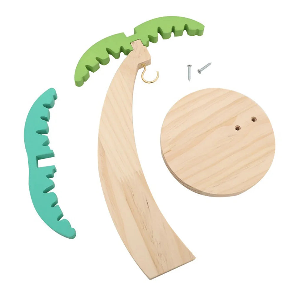 Palm Tree Design Banana Hanger Stand with Stainless Steel Hook Banana Tree Hanger Wooden Banana Holder for Kitchen Counter Decor