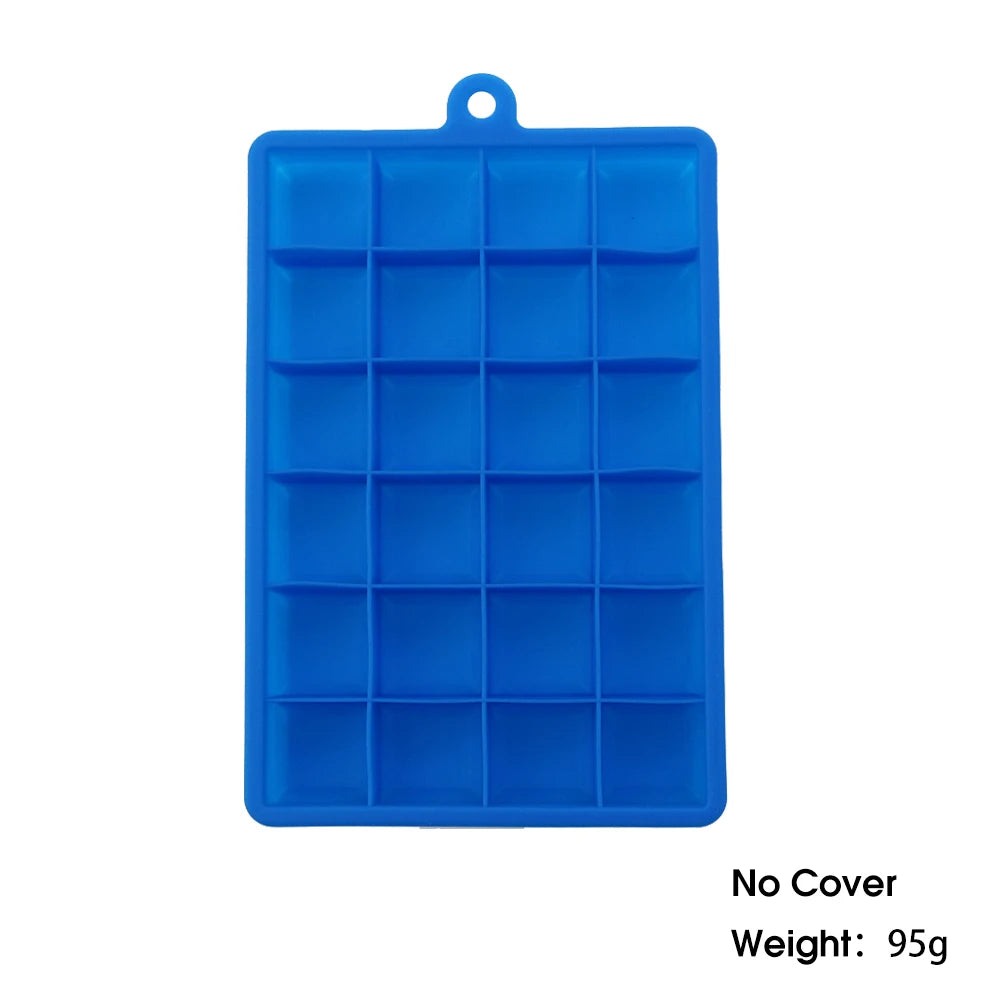 With Lid / No Lid 24-Hole Silicone Ice Tray Square Box Auxiliary Food Puree Cheese Jelly Mold Bar Kitchen Tool Cocktail Cube