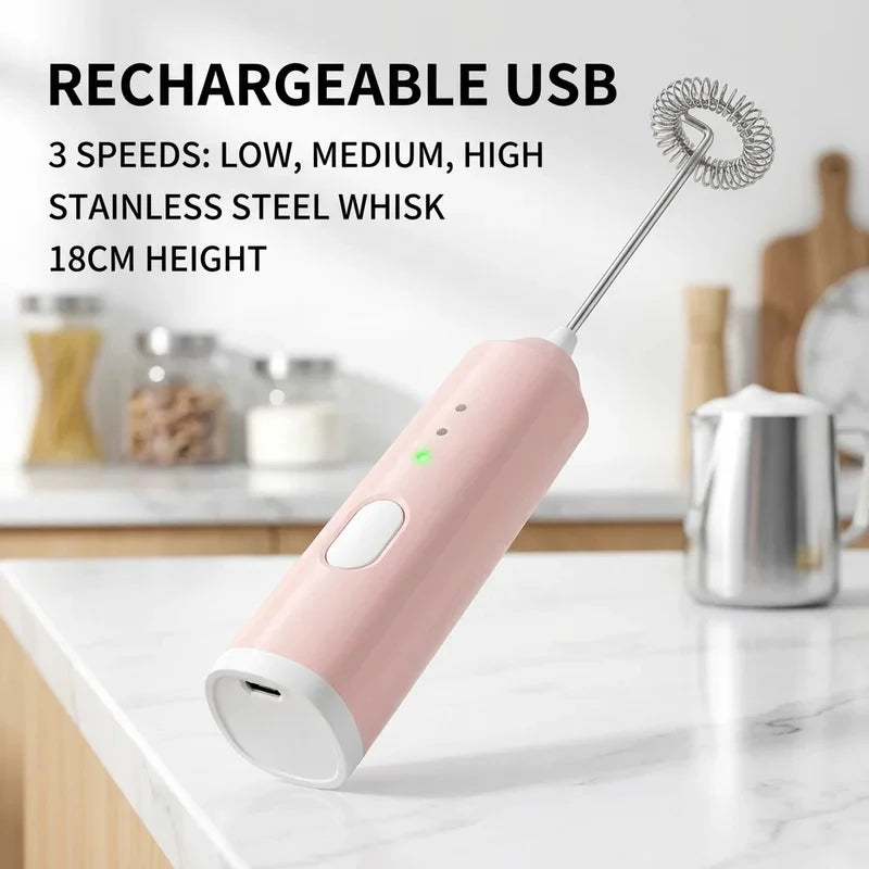 3 Speeds USB Rechargeable Handheld Milk Frother Electric Coffee Foam Maker Egg Beater Drink Mixer Frothing Wand