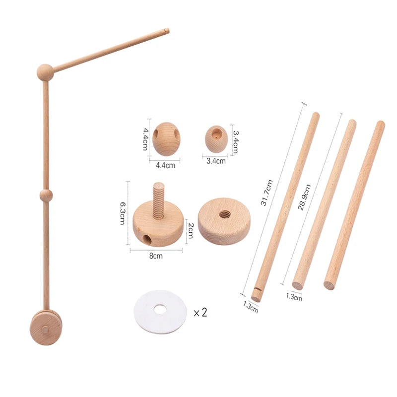 Wooden Crib Mobile Baby Bed Bell Rattle Toy Soft Felt Cartoon Bear Mobile bracket Newborn Music Box Bed Bell Hanging Bracket Toy