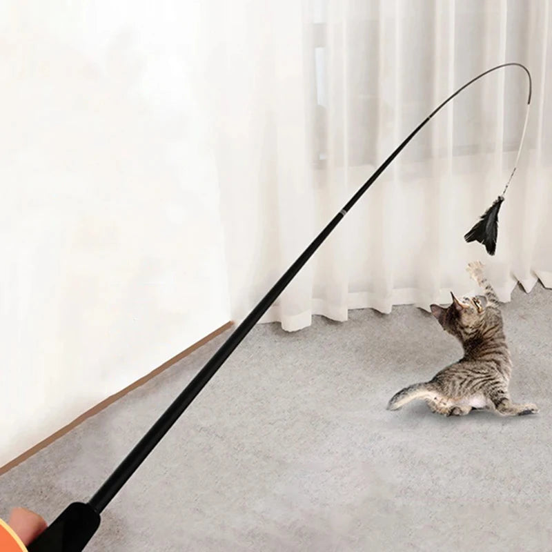 Extendable Long Pole Cat Toy Artificial Feather Interactive Teaser Wand Pet Cat Supplies