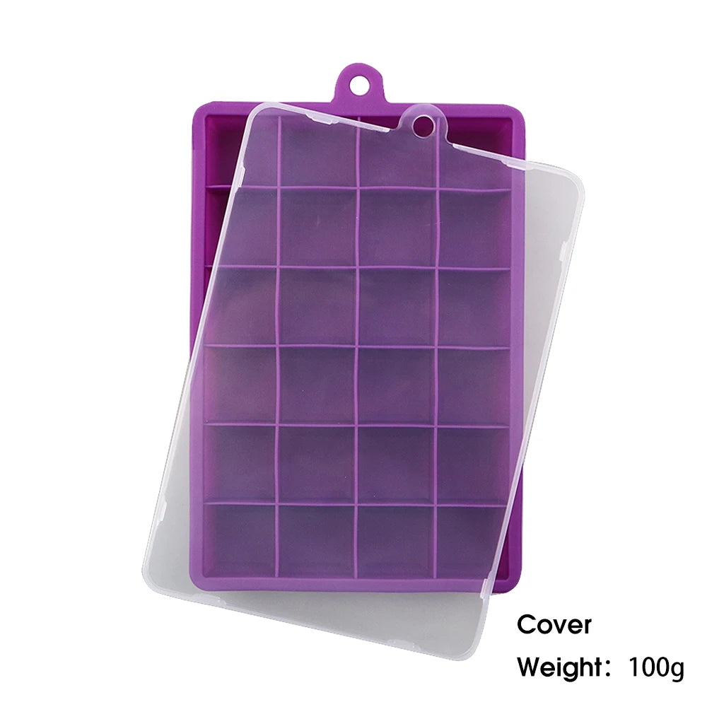 With Lid / No Lid 24-Hole Silicone Ice Tray Square Box Auxiliary Food Puree Cheese Jelly Mold Bar Kitchen Tool Cocktail Cube