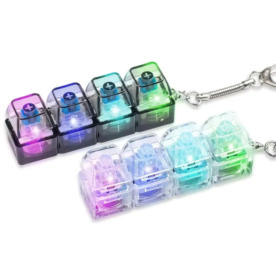 4Keys Illuminated Mechanical Keyboard Keychain Finger Button Anti Stress Keycap for Office Home Adults Kid,Decompression Clicker