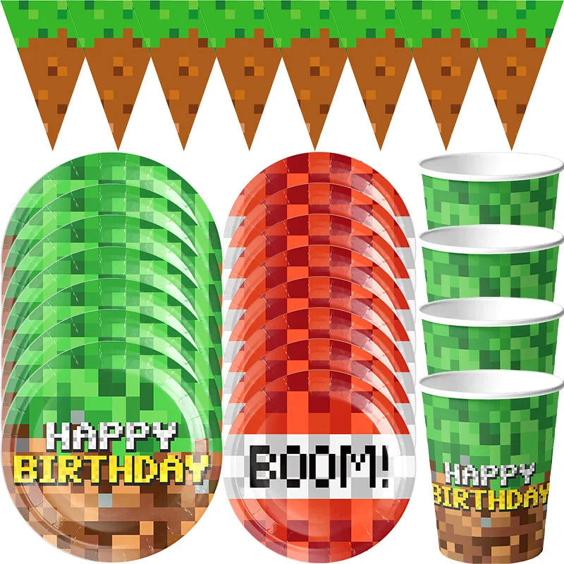 Birthday Party Decorations Boy Tableware Paper Plate Cup Napkin Tablecloth Bracelet Flag Gift Bag Kids Birthday Party Supplies