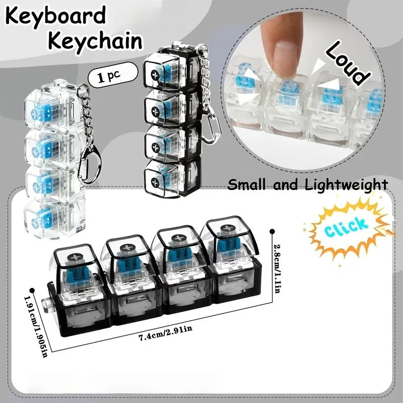 4Keys Illuminated Mechanical Keyboard Keychain Finger Button Anti Stress Keycap for Office Home Adults Kid,Decompression Clicker