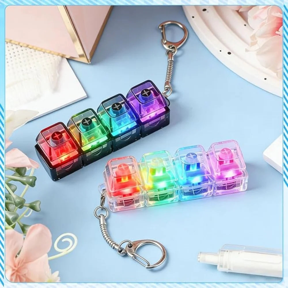 4Keys Illuminated Mechanical Keyboard Keychain Finger Button Anti Stress Keycap for Office Home Adults Kid,Decompression Clicker