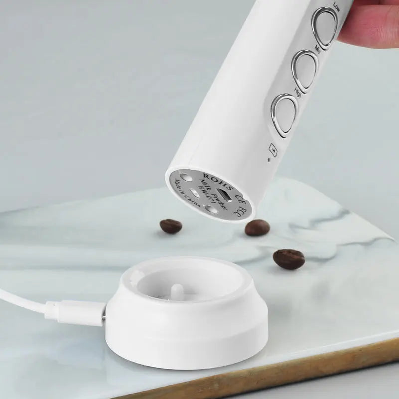 Electric Milk Frother Foam Maker Handheld Foamer High Speeds Drink Mixer Coffee Frothing Wand 3 In 1 Portable Rechargeable