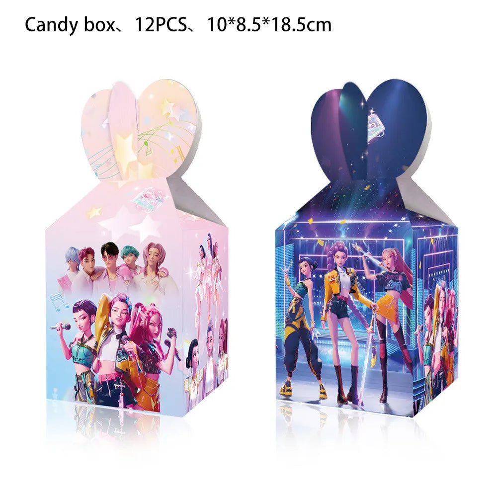 K Pop Birthday Party Decoration Tableware Set - Napkin Tablecloth Banner Paper Plates Slap Bracelets Stamps Baby Shower Supplies