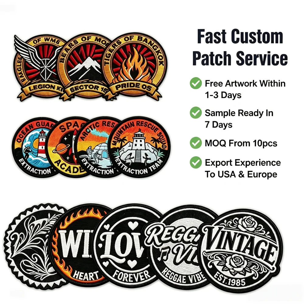 Custom Embroidery Patches for Clothing Min Order 10 Pcs Logo Customized Iron on Sew on Embroidered Patch for School Brand Caps