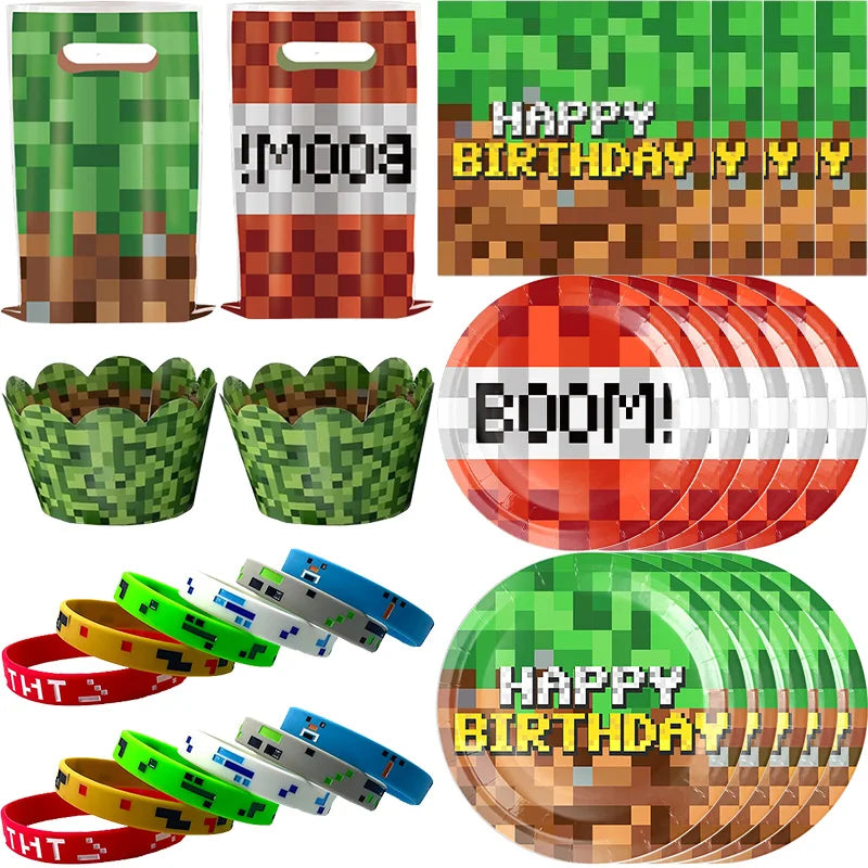 Birthday Party Decorations Boy Tableware Paper Plate Cup Napkin Tablecloth Bracelet Flag Gift Bag Kids Birthday Party Supplies