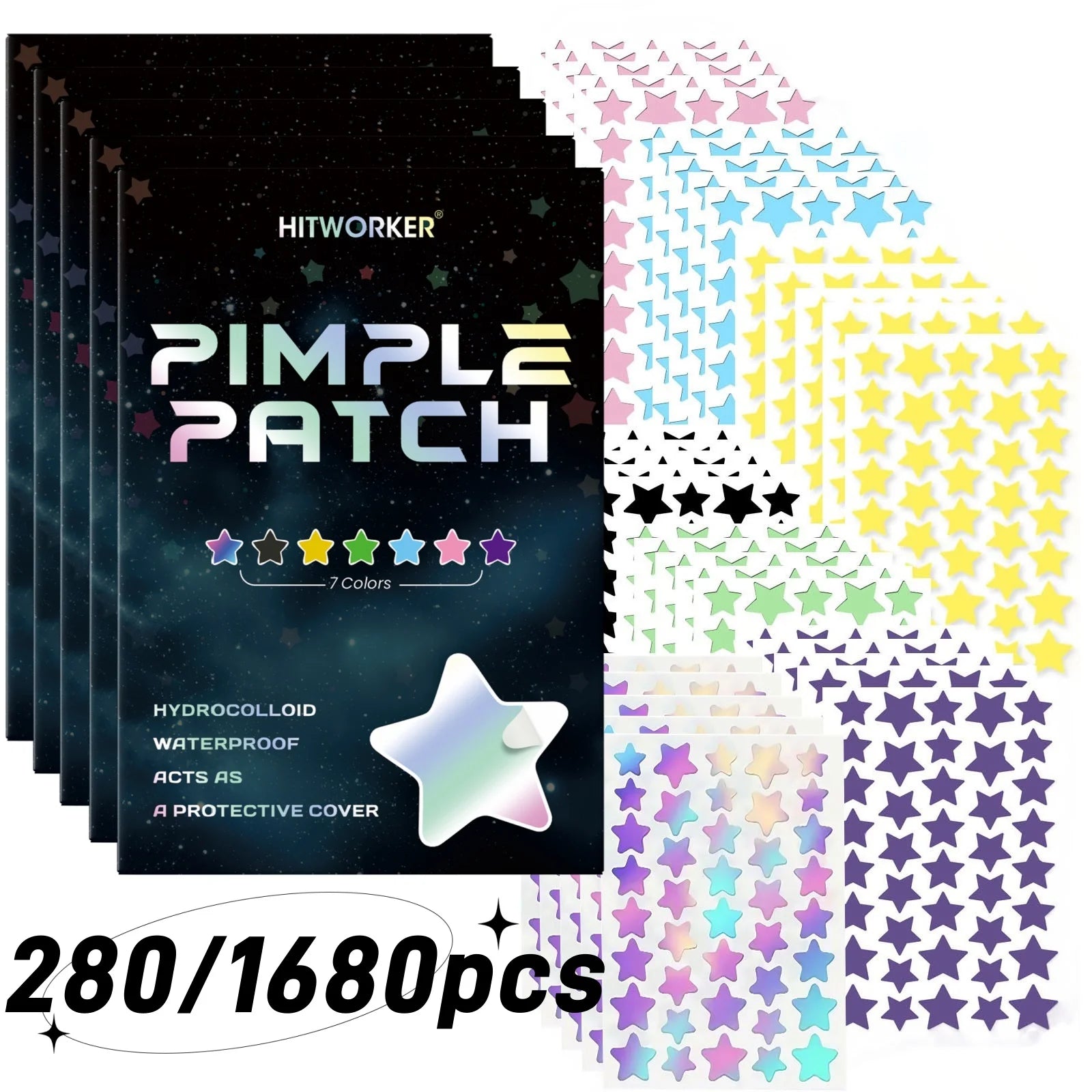 1680 Pimple Patch - Gentle and Non-Irritating, Covers Acne and Blemishes - 280 Star Shape Multi-Color Concealer Patches Daily Fa
