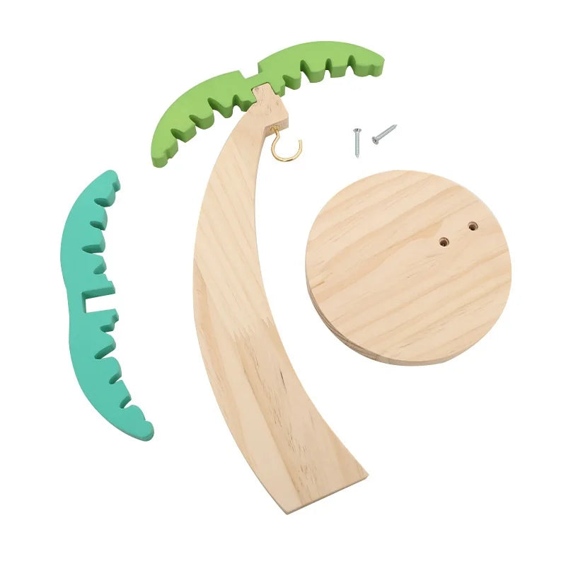Palm Tree Design Banana Hanger Stand with Stainless Steel Hook Banana Tree Hanger Wooden Banana Holder for Kitchen Counter Decor