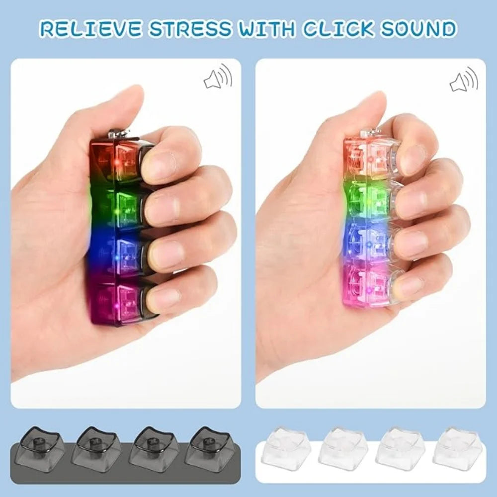 4Keys Illuminated Mechanical Keyboard Keychain Finger Button Anti Stress Keycap for Office Home Adults Kid,Decompression Clicker