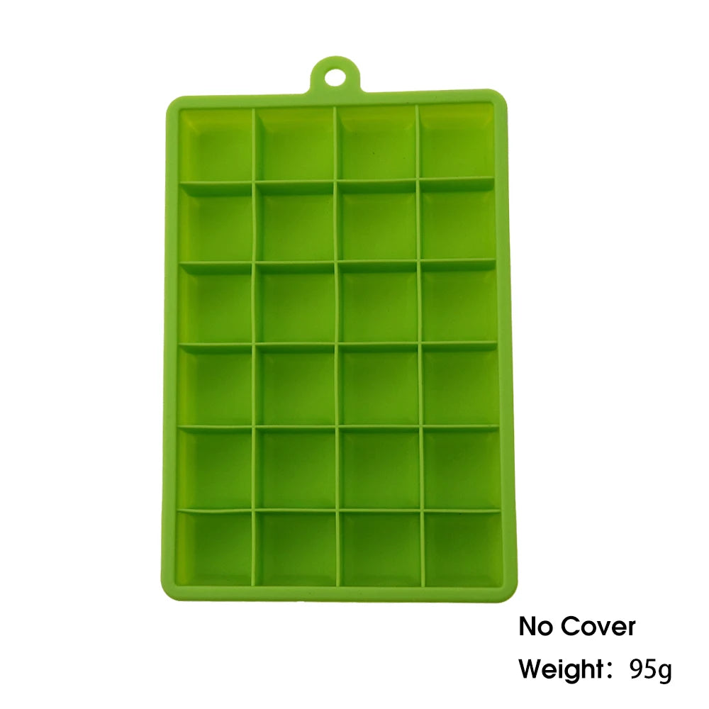 With Lid / No Lid 24-Hole Silicone Ice Tray Square Box Auxiliary Food Puree Cheese Jelly Mold Bar Kitchen Tool Cocktail Cube