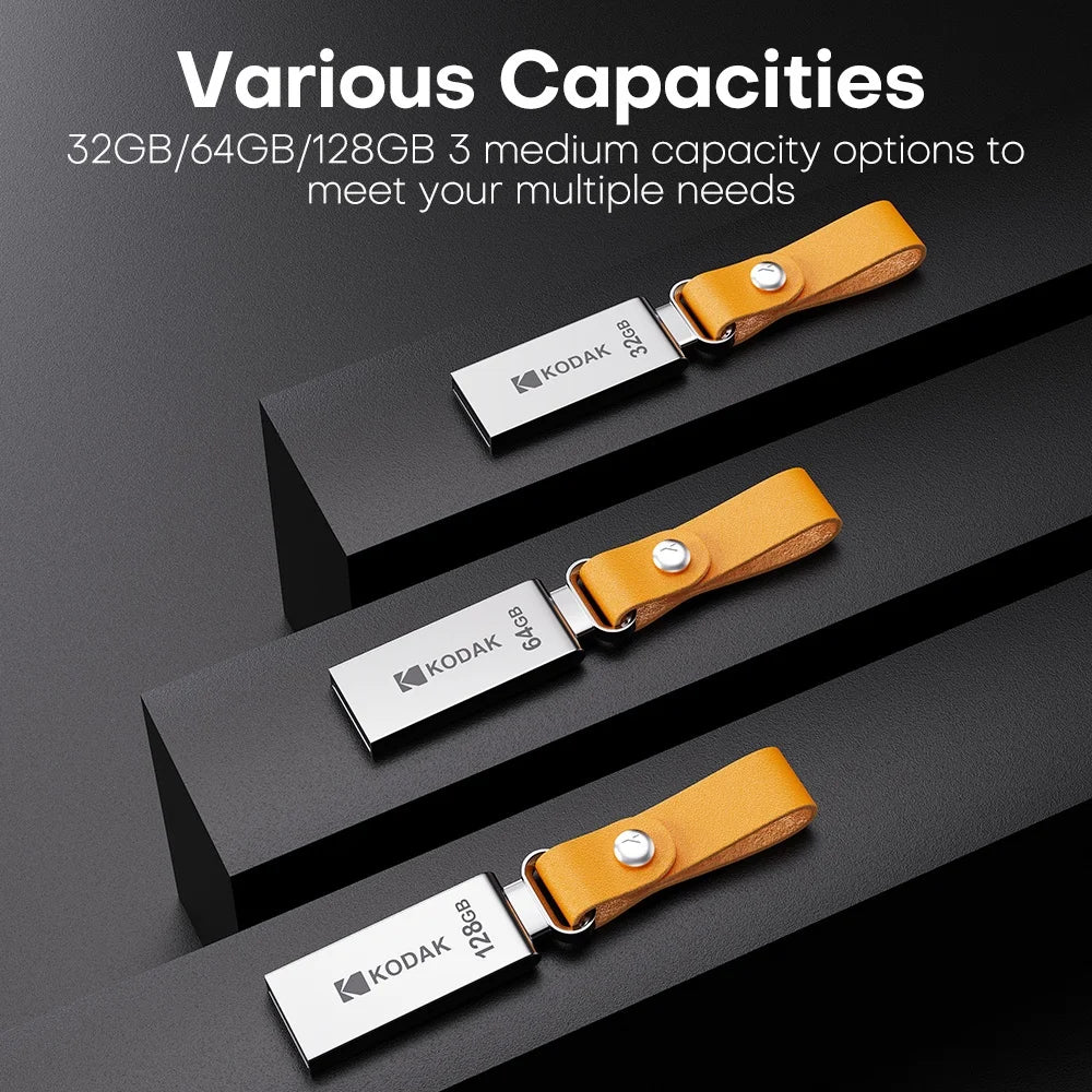 Kodak metal USB flash drive, 32GB/64GB/128GB USB 2.0, portable car music USB storage drive, suitable for business and office use