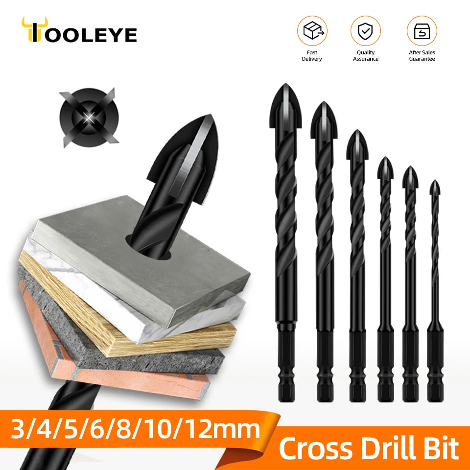 TOOLEYE Cross Hex Drill Bit Set For Concrete Porcelain Tile Glass Metal Multifunction Drill Bits Kit Power Tools Drilling Drills