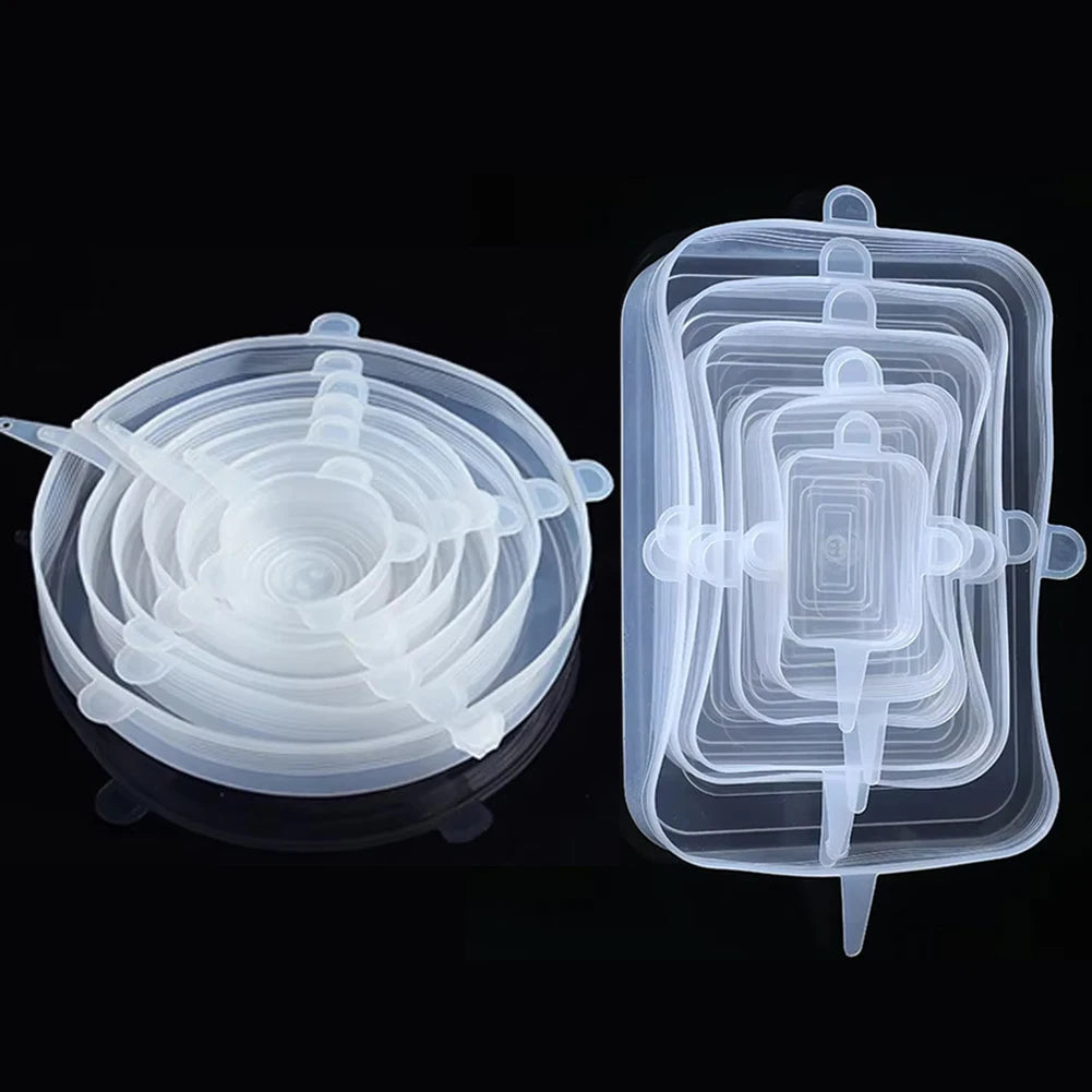 6 Pcs Silicone Cover  Stretch Lids for Kitchen Microwave Food Covers Bowl Caps Elastic Silicone Lid Cap Universal Adaptable Lids