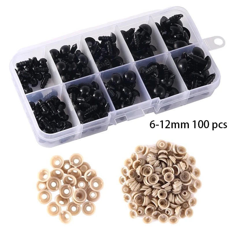 100pcs 5/6//7/8/9/10/12/14/18/20mm Plastic Safety Eyes For Toys Diy Mix Size Crochet Animal Eye For Doll toys  Accessories