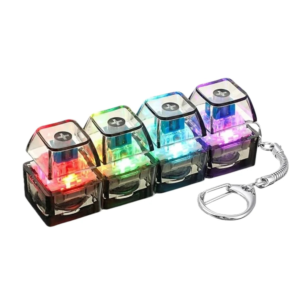 4Keys Illuminated Mechanical Keyboard Keychain Finger Button Anti Stress Keycap for Office Home Adults Kid,Decompression Clicker