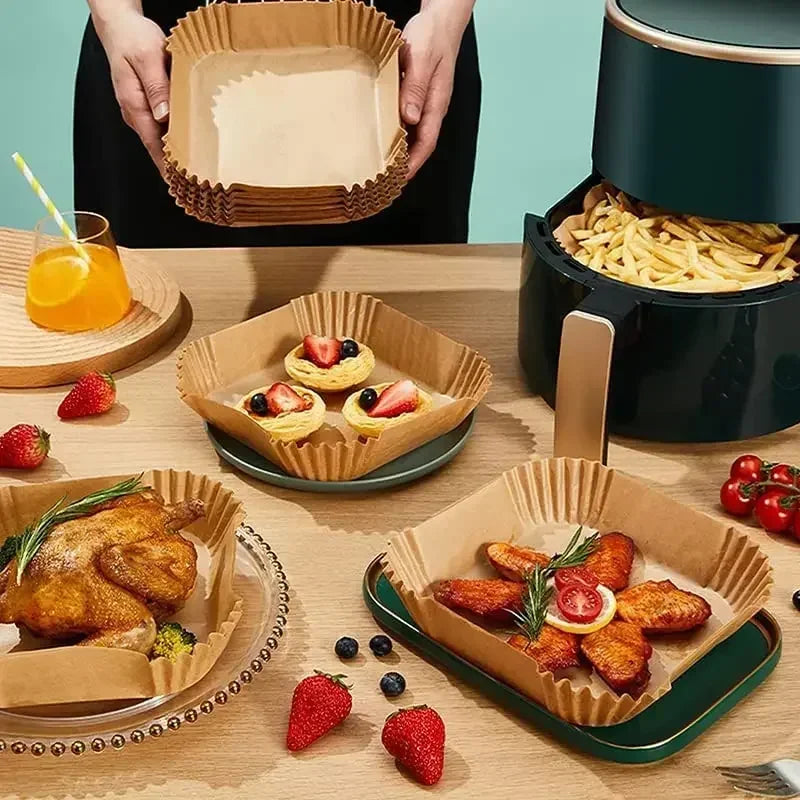 Cooking Paper Air Fryer Disposable Paper Square Round Baking Barbecue Plate NonStick Mat Kitchen Oven Oil Absorbing Paper Tool