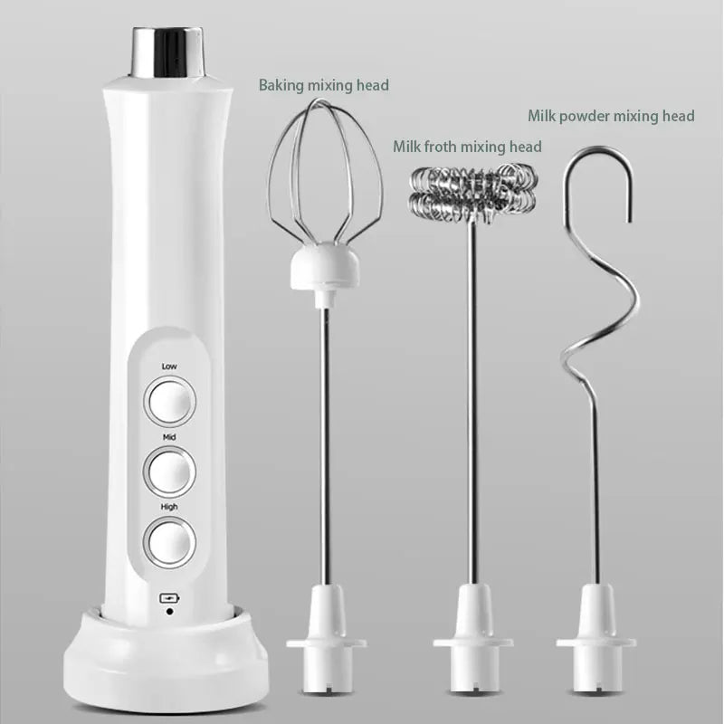 Electric Milk Frother Foam Maker Handheld Foamer High Speeds Drink Mixer Coffee Frothing Wand 3 In 1 Portable Rechargeable