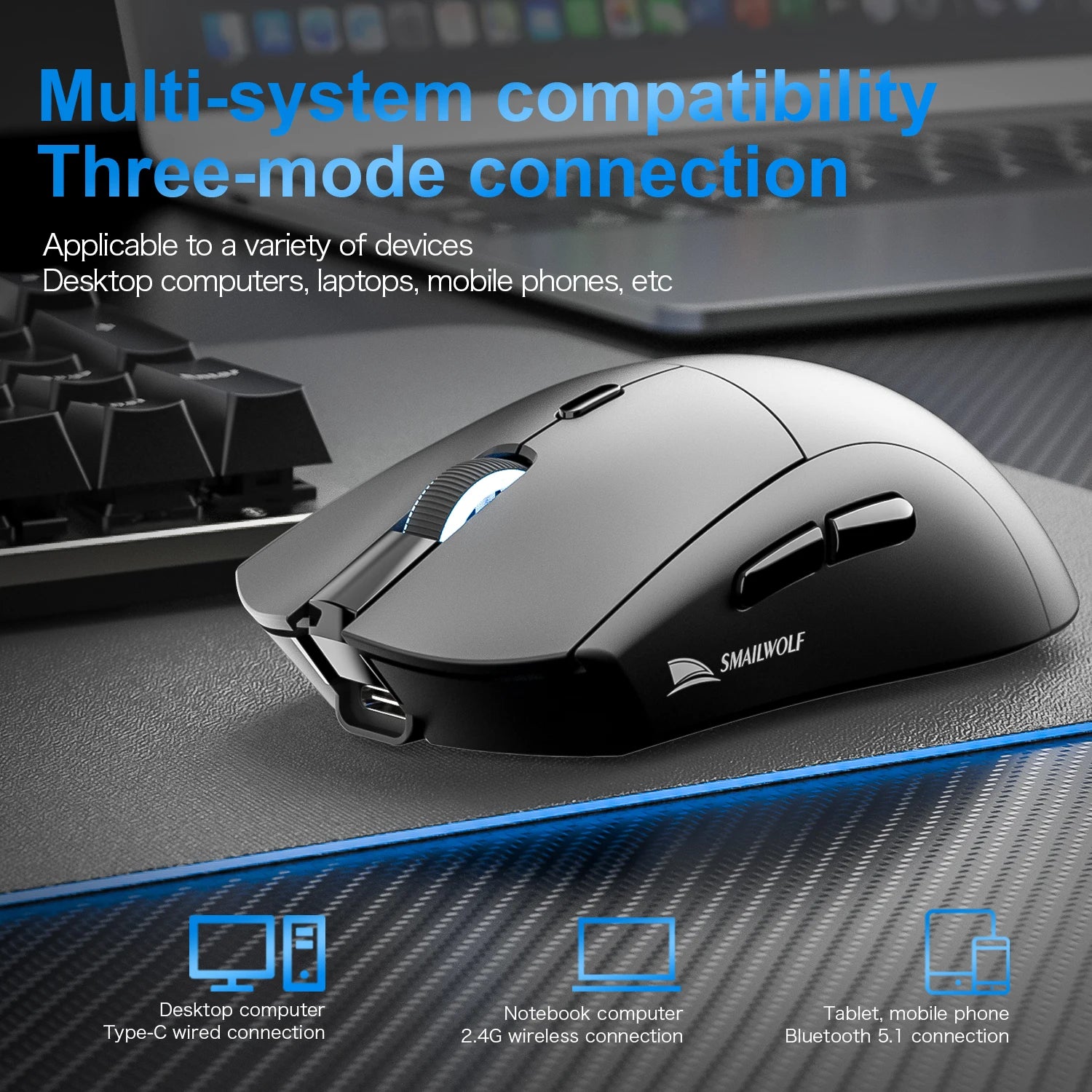 SMAILWOLF RS7 Bluetooth wireless gaming mouse PAW3311 macro driver laptop desktop computer office game 20000dpi