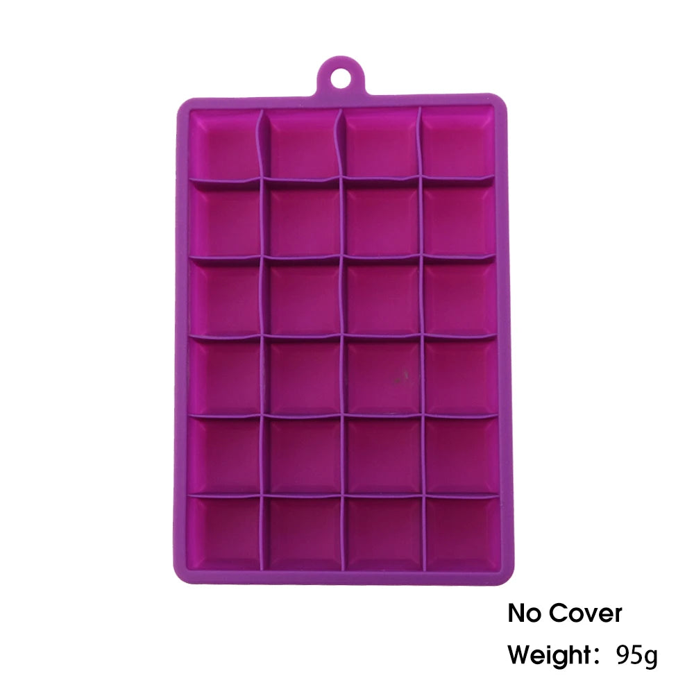 With Lid / No Lid 24-Hole Silicone Ice Tray Square Box Auxiliary Food Puree Cheese Jelly Mold Bar Kitchen Tool Cocktail Cube
