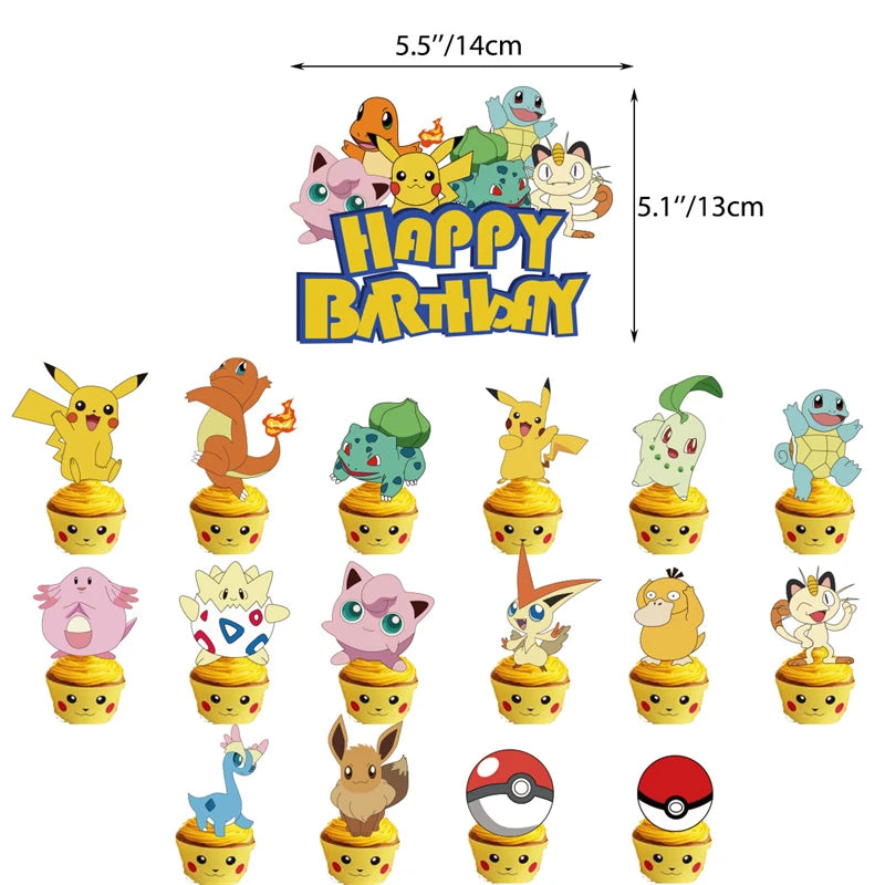 New Pokemon Birthday Party Decorations Kits Pikachu Theme Paper Plates Napkins Cups Balloons Baby Shower for Kids Event Supplies