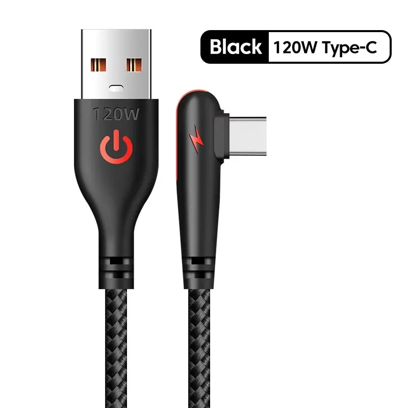 NNBILI 120W USB To Type-C Cable 90 Degree Elbow Mobile Phone Fast Charging For Huawei Mate 60 Xiaomi Samsung Charger Data Wire