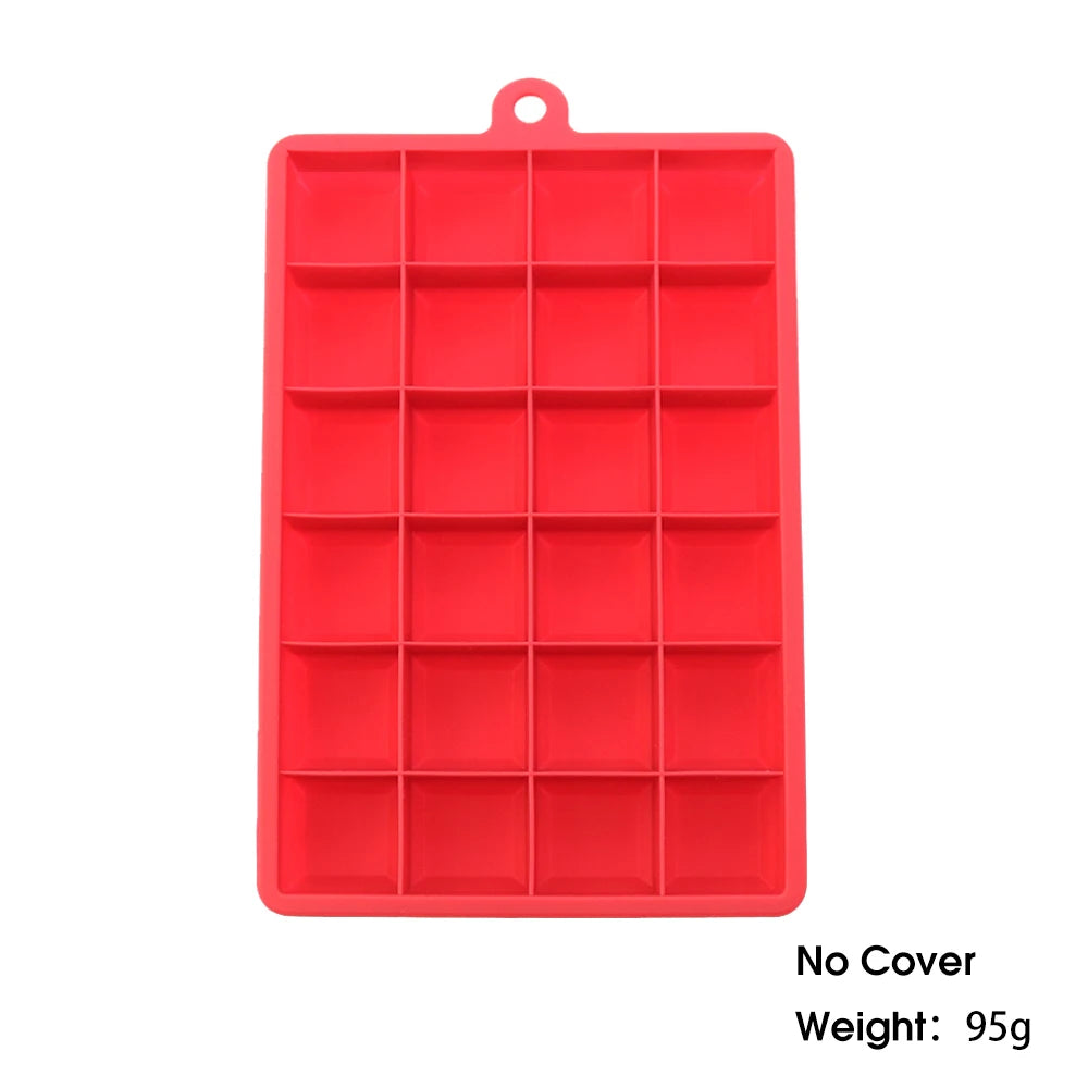 With Lid / No Lid 24-Hole Silicone Ice Tray Square Box Auxiliary Food Puree Cheese Jelly Mold Bar Kitchen Tool Cocktail Cube