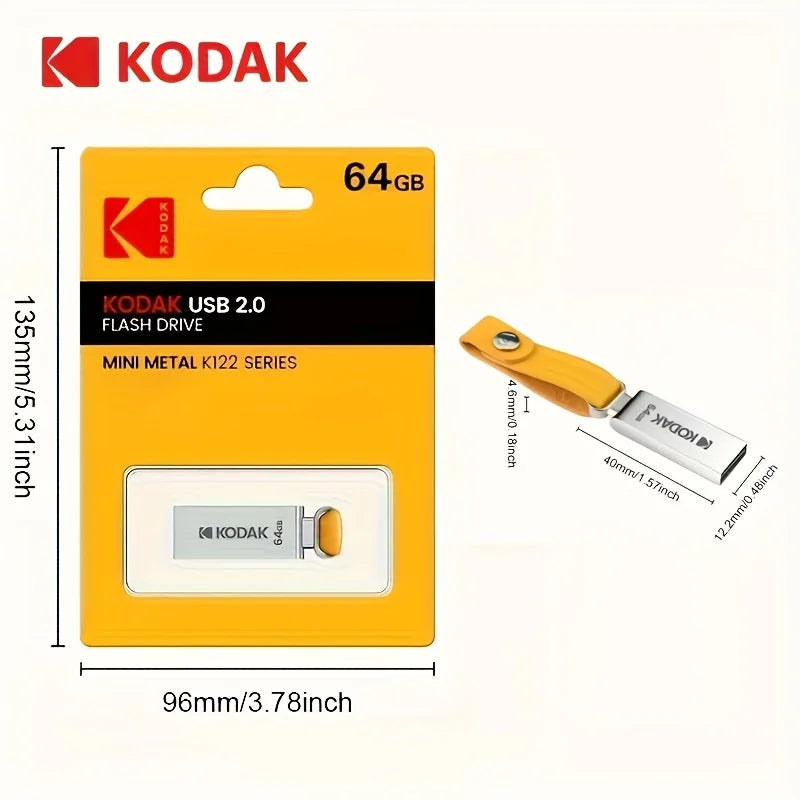 Kodak metal USB flash drive, 32GB/64GB/128GB USB 2.0, portable car music USB storage drive, suitable for business and office use