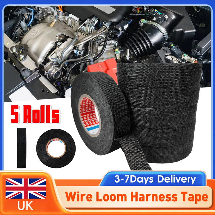 5pc Wiring Harness Cloth Tape Flame Retardant Heat Proof Insulation Adhesive Fabric Tape for Automotive Engines Electrical Noise
