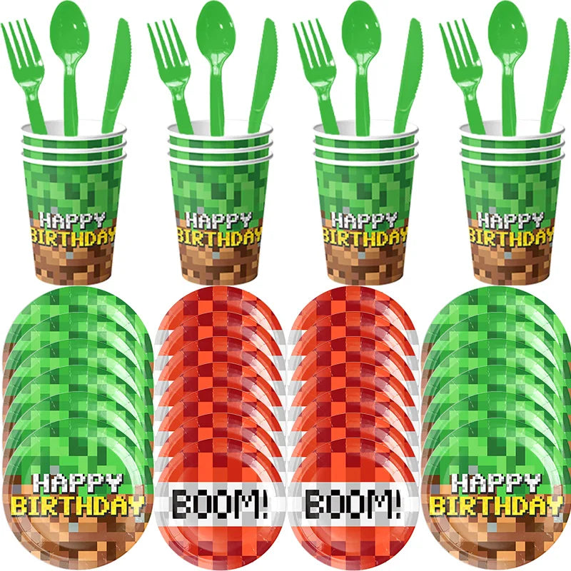 Birthday Party Decorations Boy Tableware Paper Plate Cup Napkin Tablecloth Bracelet Flag Gift Bag Kids Birthday Party Supplies