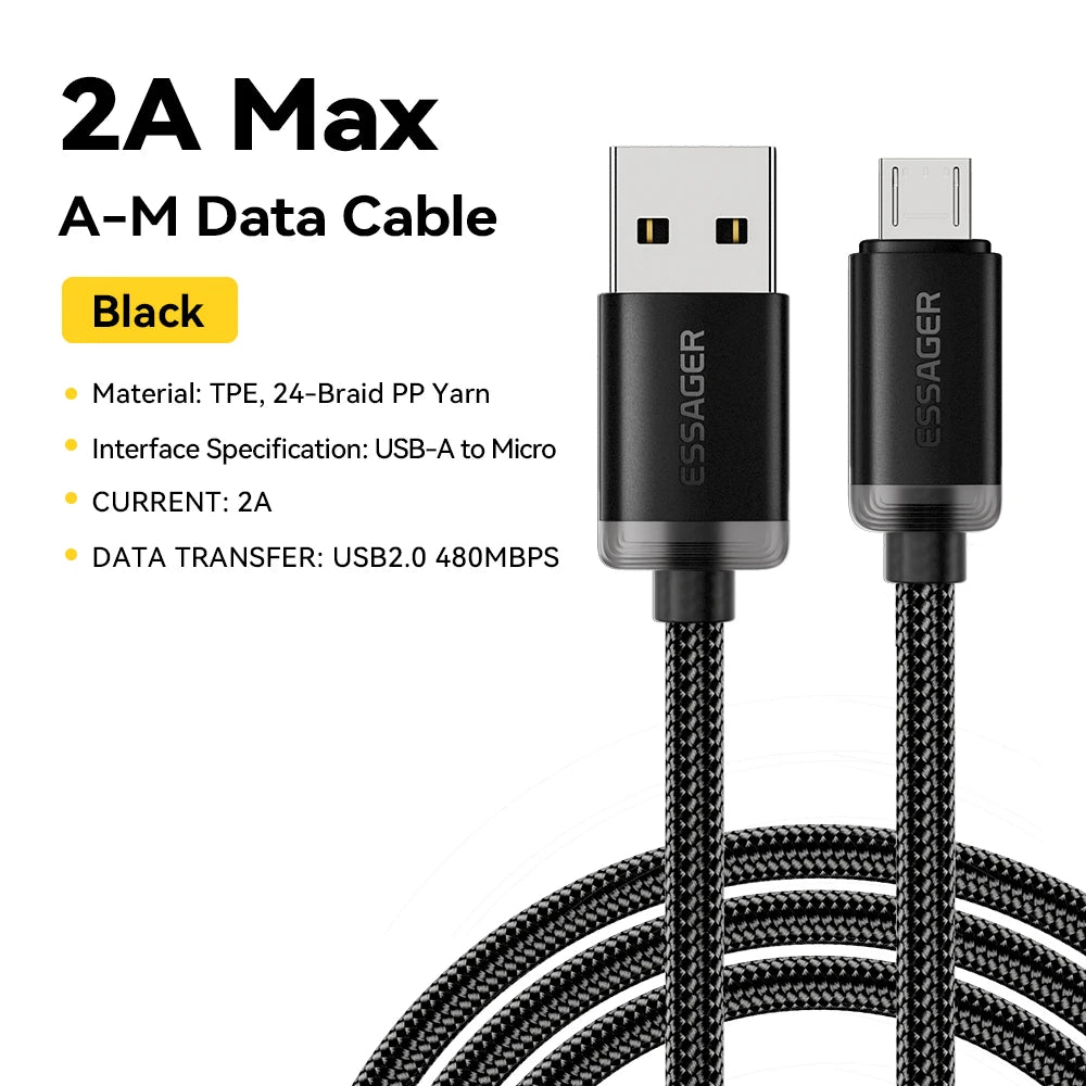 Essager Micro USB Cable Fast Charging Data Cable For Xiaomi Realme Huawei OPPO Samsung Mobile Phone Charger Cord  USB Micro Wire