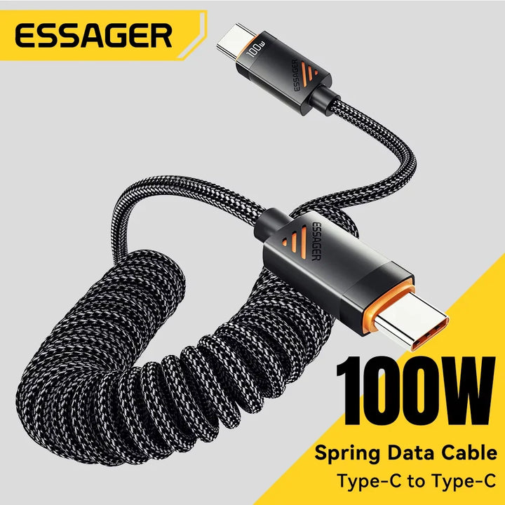 Essager Car Spring Type C Cable  For iPhone 17 16 15 Pro Xiaomi Samsung 100W PD Fast Charging For Macbook iPad Type C to C Cable