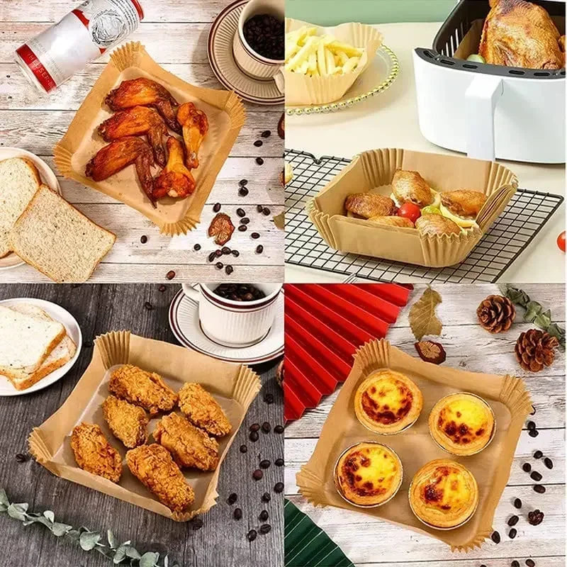 Cooking Paper Air Fryer Disposable Paper Square Round Baking Barbecue Plate NonStick Mat Kitchen Oven Oil Absorbing Paper Tool