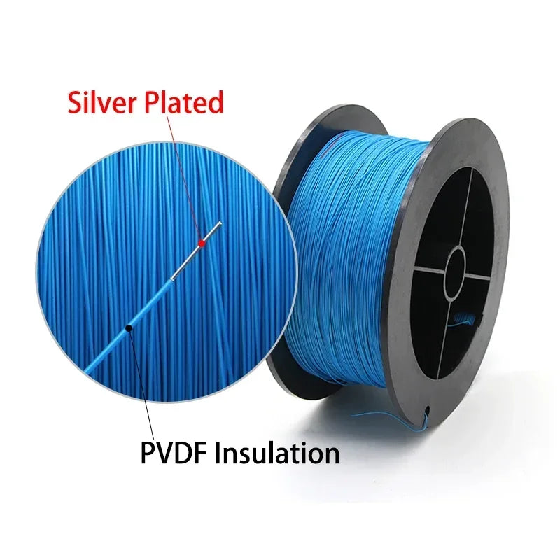 5/10/50M UL1423 PTFE Silver Plated Copper Wire 38/36/34/30/28/26/24AWG High Temperature Electronic Single Core Micro Fine Cable