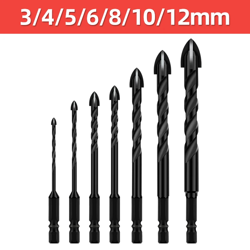 TOOLEYE Cross Hex Drill Bit Set For Concrete Porcelain Tile Glass Metal Multifunction Drill Bits Kit Power Tools Drilling Drills