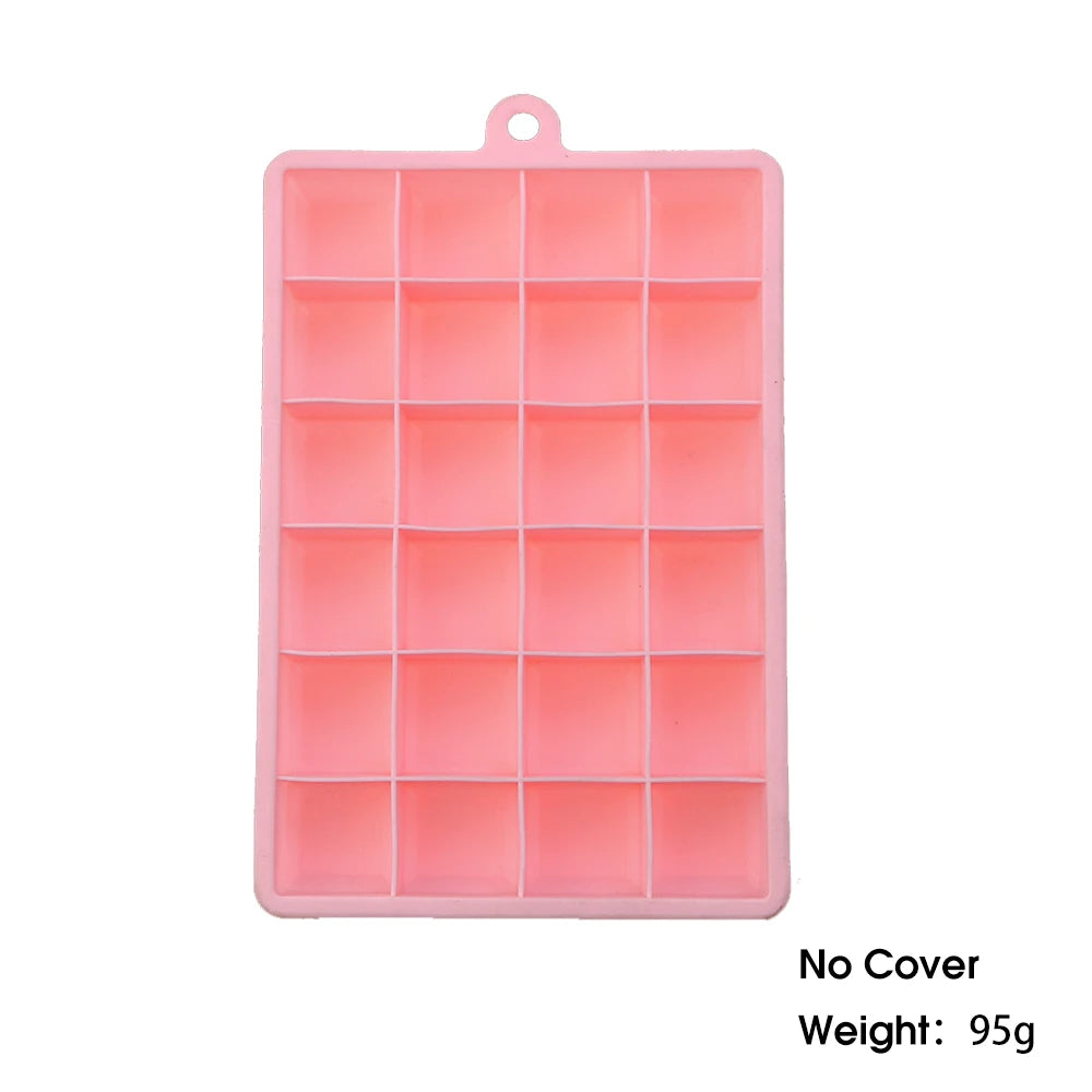 With Lid / No Lid 24-Hole Silicone Ice Tray Square Box Auxiliary Food Puree Cheese Jelly Mold Bar Kitchen Tool Cocktail Cube