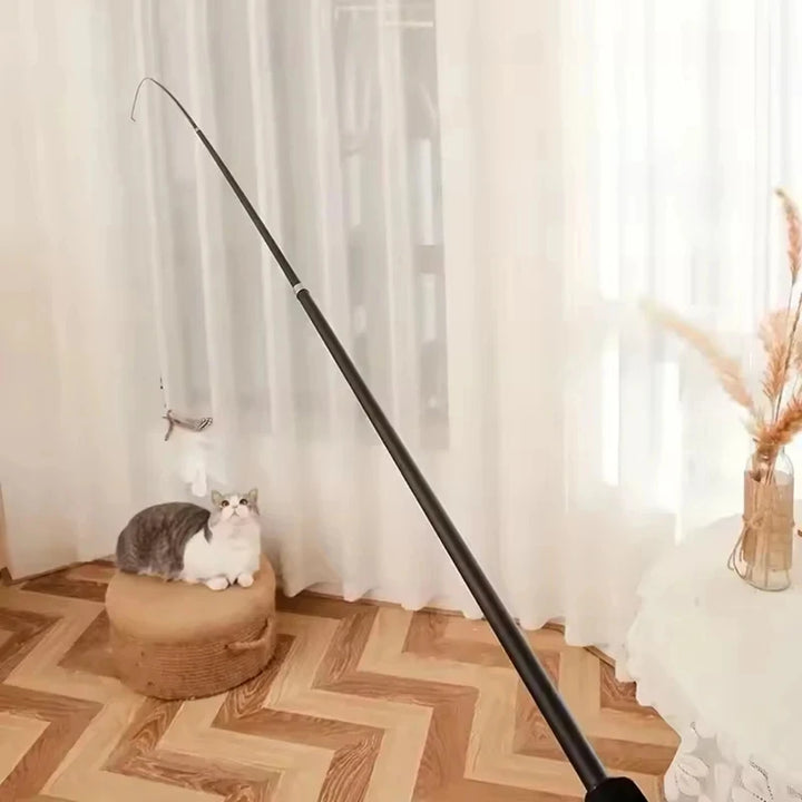 Extendable Long Pole Cat Toy Artificial Feather Interactive Teaser Wand Pet Cat Supplies
