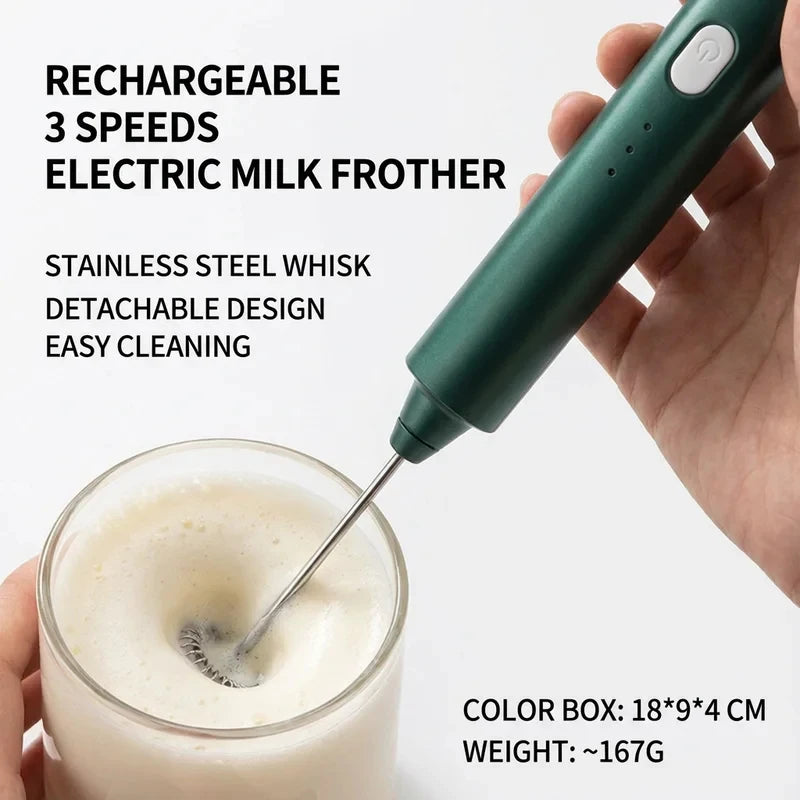 3 Speeds USB Rechargeable Handheld Milk Frother Electric Coffee Foam Maker Egg Beater Drink Mixer Frothing Wand